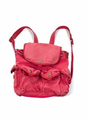 Lucky Brand Ruck Sack Messenger Bag Red Canvas Hippie Retro Sun Faded